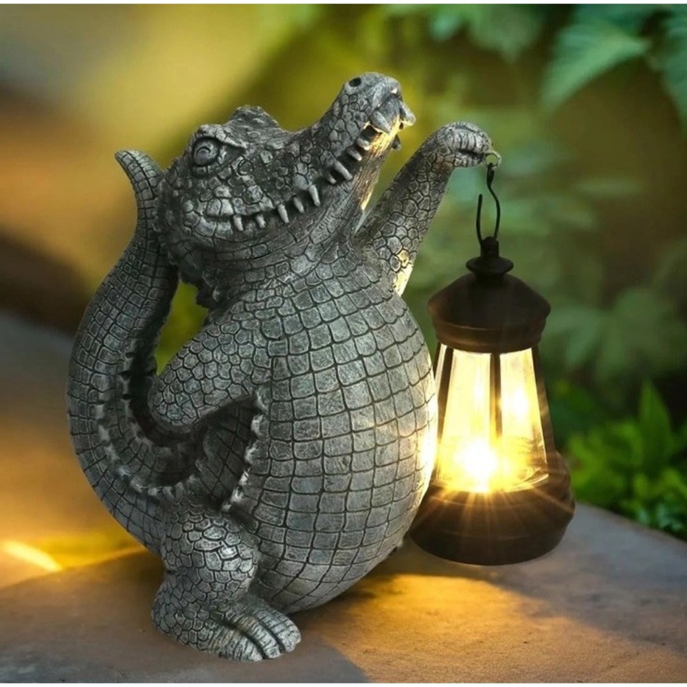 TB TIBAG Alligator Solar Garden Statue Unisex OS Gray New Resin Crocodile Decor